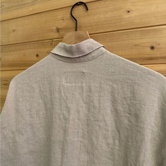 Flax Size Medium Oversized Relaxed Fit Oatmeal Linen Button Front Blouse - Picture 7 of 10
